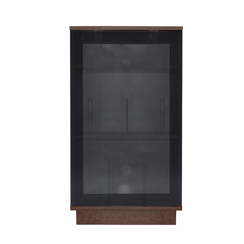 Tauris Hollywood Hifi Rack Tall black display cabinet with smoked glass doors, wooden top and base, and interior shelves.
