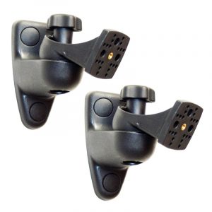 Pair of black adjustable camera mounting brackets with tilting joints and square 1/4-20 screw plates.