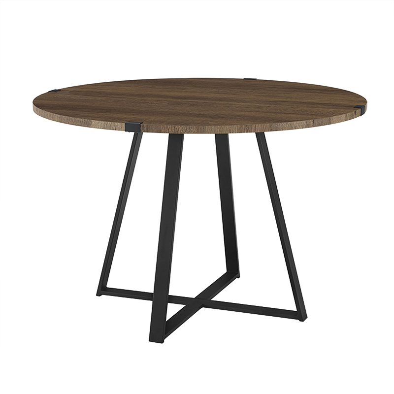 Criterion Capri Dt1100 Round wooden tabletop with black metal angled legs and crossbar base.