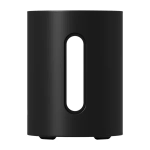 Black cylindrical humidifier with a vertical oval viewing window and small feet.