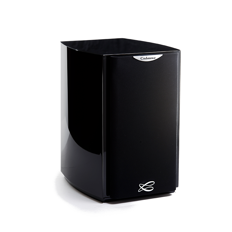 Cabasse Murano Black curved compact speaker with front grille and small white emblem at the bottom.