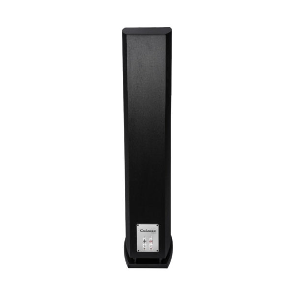 Cabasse Java Mc40 Tall black floor-standing speaker with a curved base and small silver terminal panel at the rear.