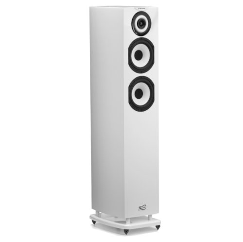 Cabasse Java Mc40 White floor-standing speaker with a top tweeter and two mid/bass drivers on a pedestal-style base.