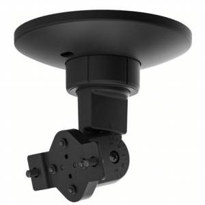 Black ceiling projector mount with adjustable arm, tilting mechanism, circular canopy, and a multi-gear tilt dial.