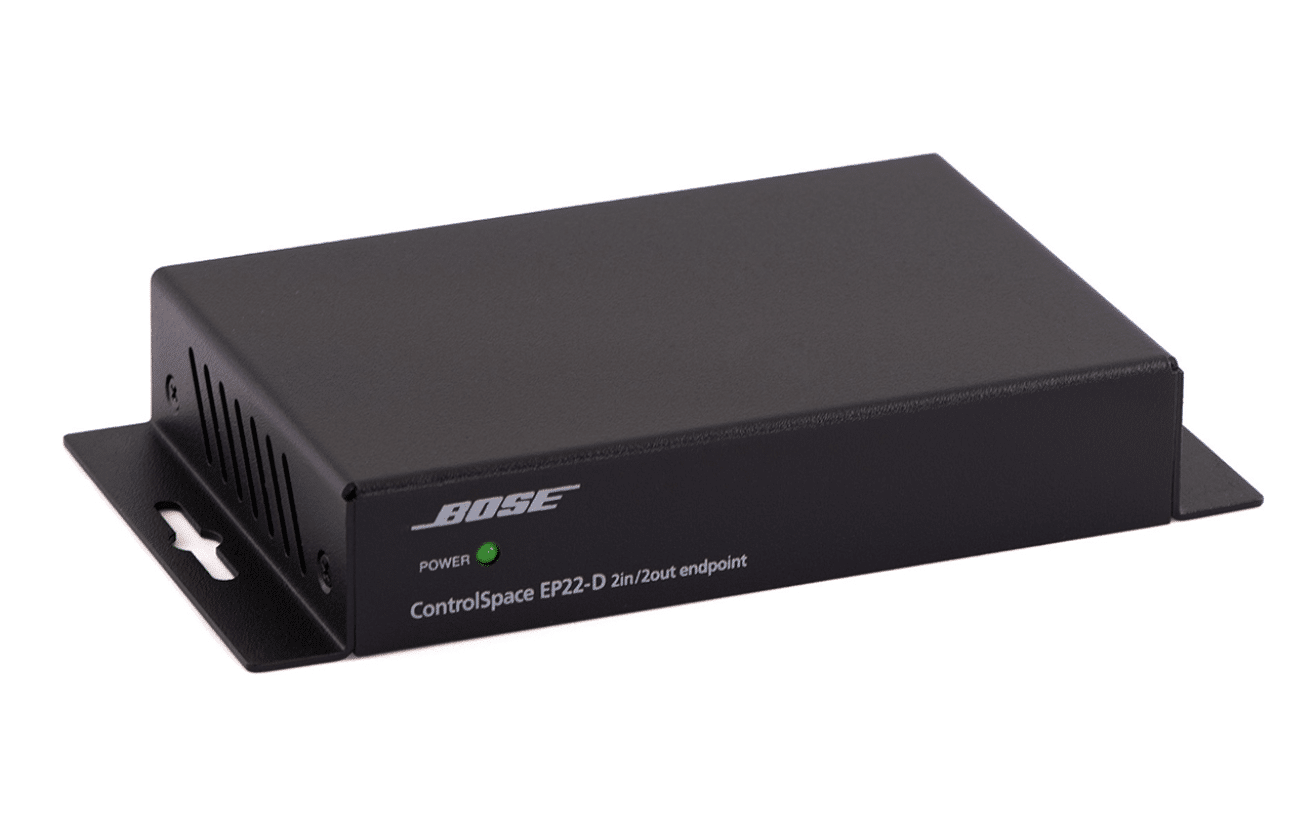 Bose Controlspace Ep22-D 2X2 Endpoint Bose controlspace ep22-d 2-in/2-out endpoint in a black rack-mount enclosure with a green power led.