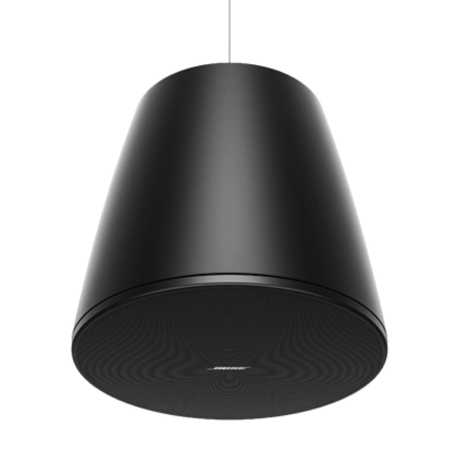 Bose Designmax Dm10P-Sub Single Black conical pendant light with a cord, matte finish, and circular bottom opening.