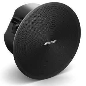 Bose round black speaker with perforated grille and built-in mounting bracket.