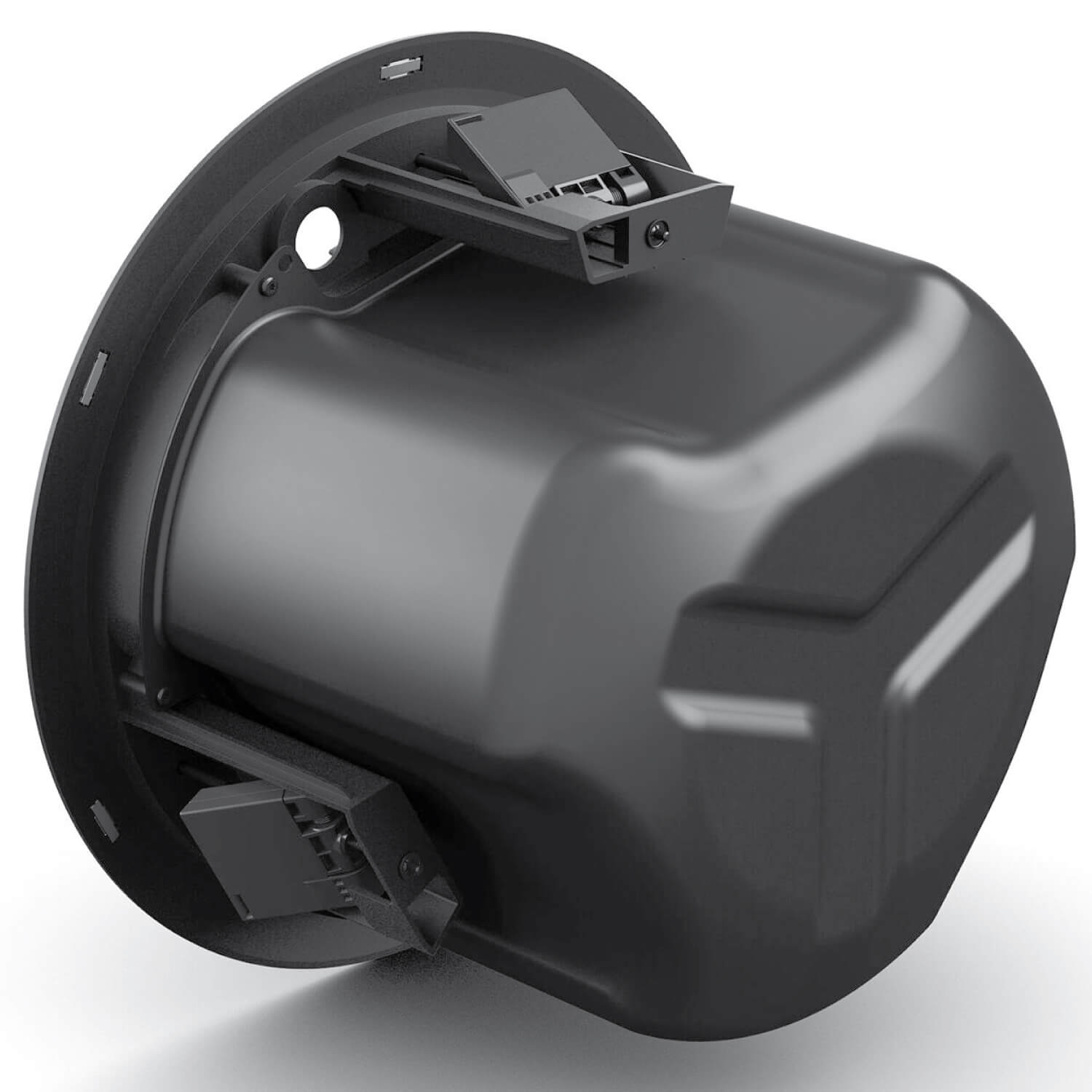 Bose Designmax Dm6C Pair Circular black device with a mounting bracket and rectangular battery module attached to its side.