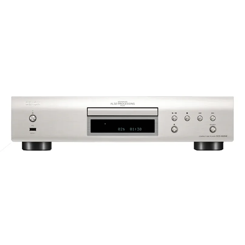 Denon Dcd-900Ne Denon cd player with al32 processing plus, silver front panel, front-loading tray, and digital display.