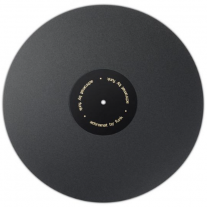 Black vinyl record with a matte finish and a black center label reading achromat by funk.