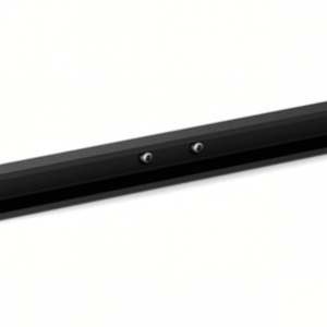 Black metal mounting rail extrusion with three screws along its length and rounded end caps.