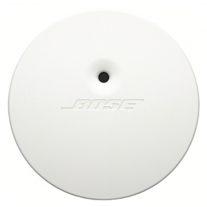 Bose circular white speaker plate with centered small black mounting hole and embossed Bose logo.