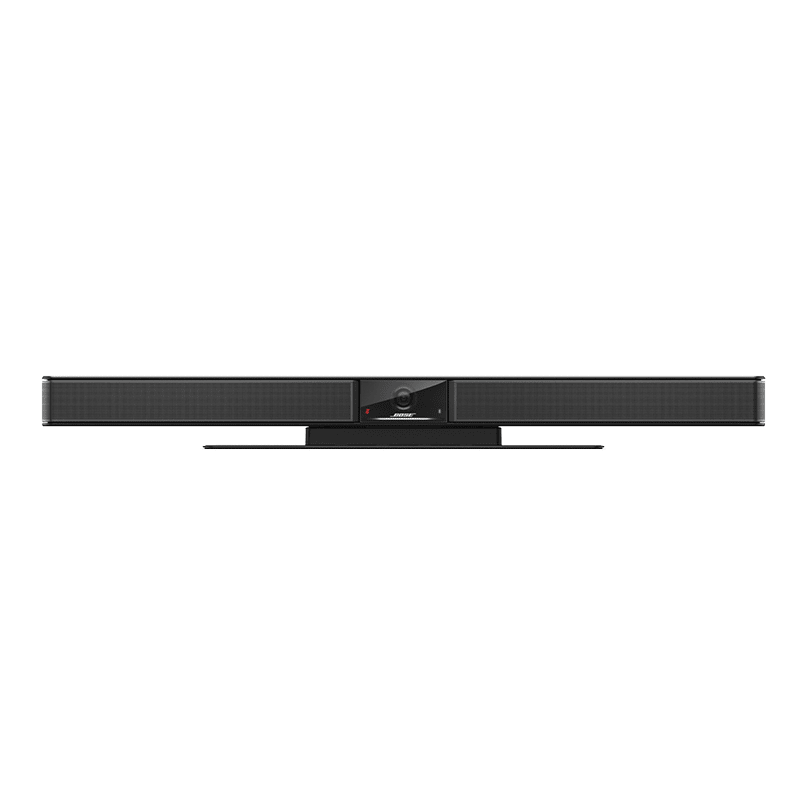 Bose Videobar Vb1 Black long video conferencing soundbar with a central built-in camera on a slim pedestal.