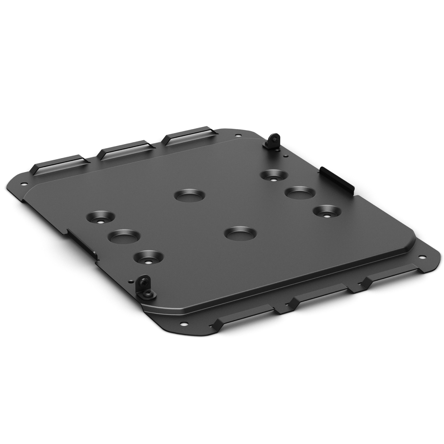 Bose Controlspace Ex-4Ml 4Ch Mic/Gpio Dante Utb Black metal mounting plate with multiple circular holes, corner cutouts, and edge brackets.