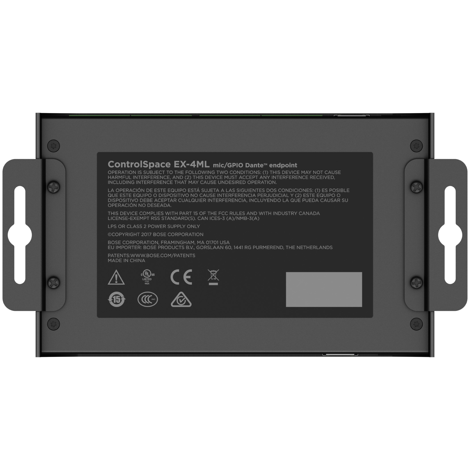 Bose Controlspace Ex-4Ml 4Ch Mic/Gpio Dante Utb Bose controlspace ex-4ml mic/gpio dante endpoint on metal mounting brackets