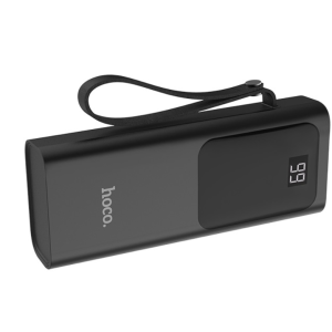 Hoco portable power bank with LED digital display and attached wrist strap.