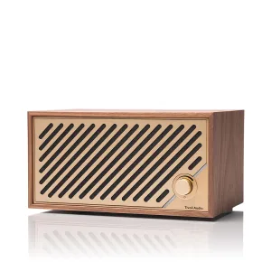 Tivoli Audio Model One wood cabinet tabletop radio with diagonal speaker grille and round control knob