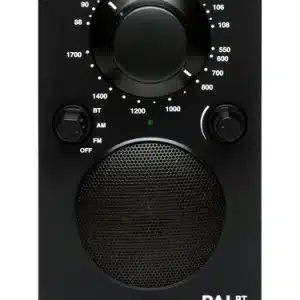 black rectangular Tivoli Audio PAL BT wireless radio with large AM/FM tuning dial and front speaker grille.