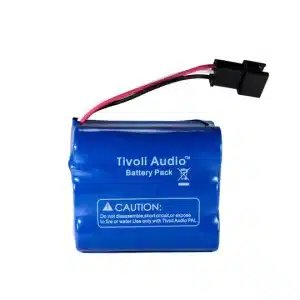 Tivoli Audio Battery Pack blue with red and black wires and a black two-pin connector.