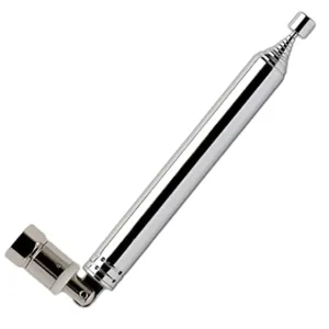 Polished chrome piston damper with a wall‑mount bracket and small end-cap knob.