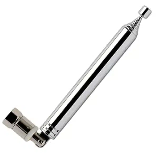 Tivoli Audio Antennas Polished chrome piston damper with a wall‑mount bracket and small end-cap knob.