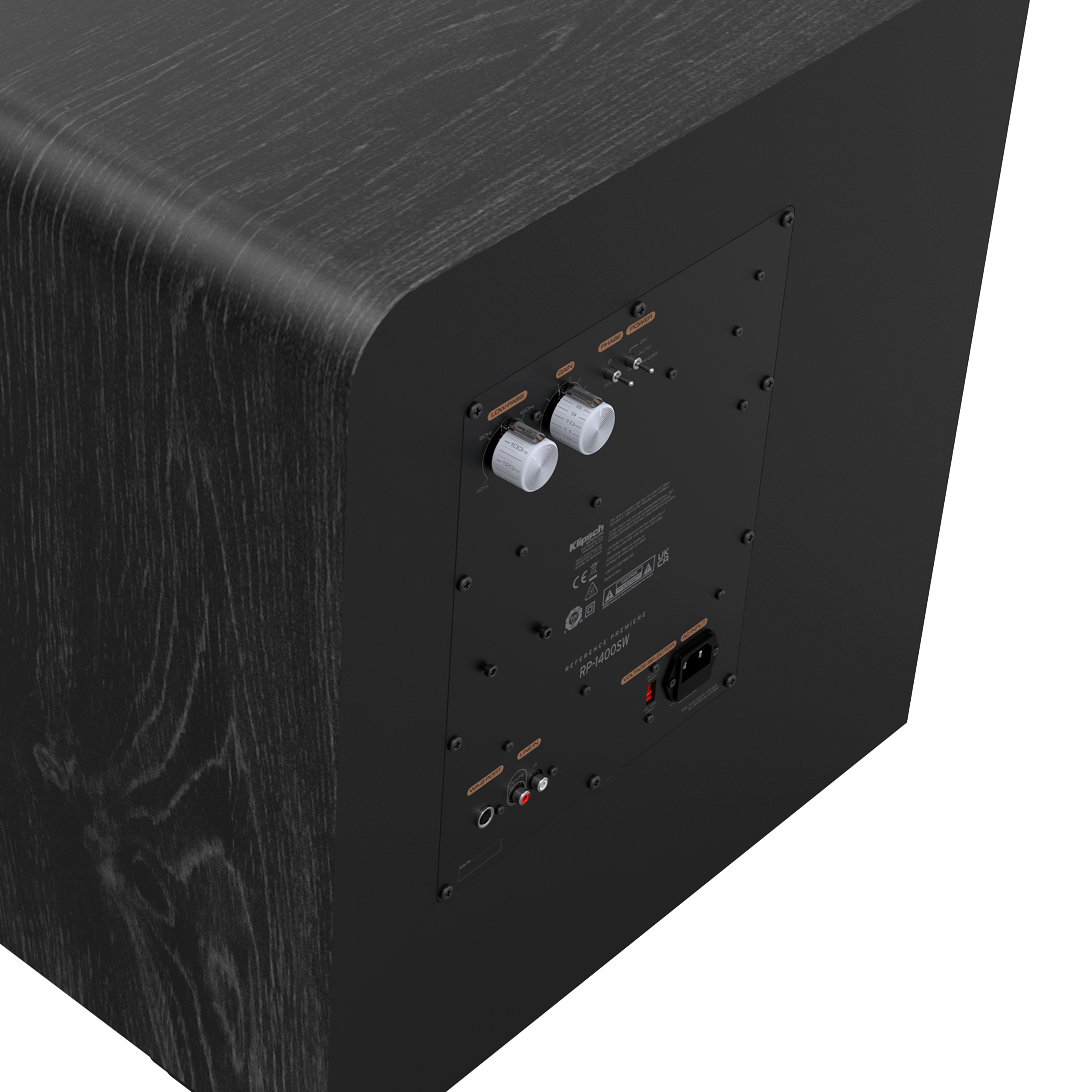 Klipsch Rp-1400Sw Klipsch reference premiere rp-1400sw powered subwoofer back panel with gain and crossover controls
