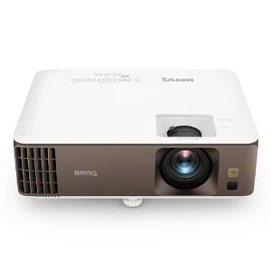 BenQ projector with white top and brown front, lens on right, 4K badge visible.