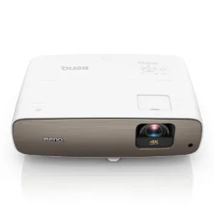 BenQ 4K projector with white body and bronze front panel featuring the lens.