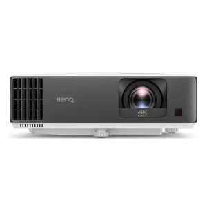 BenQ 4K HDR projector with large front lens, dark gray body and white base.