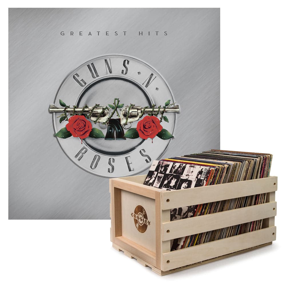 Crosley Record Storage Crate &Amp; Guns N Roses Greatest Hits - Double Vinyl Album Bundle Guns n roses greatest hits & crate
