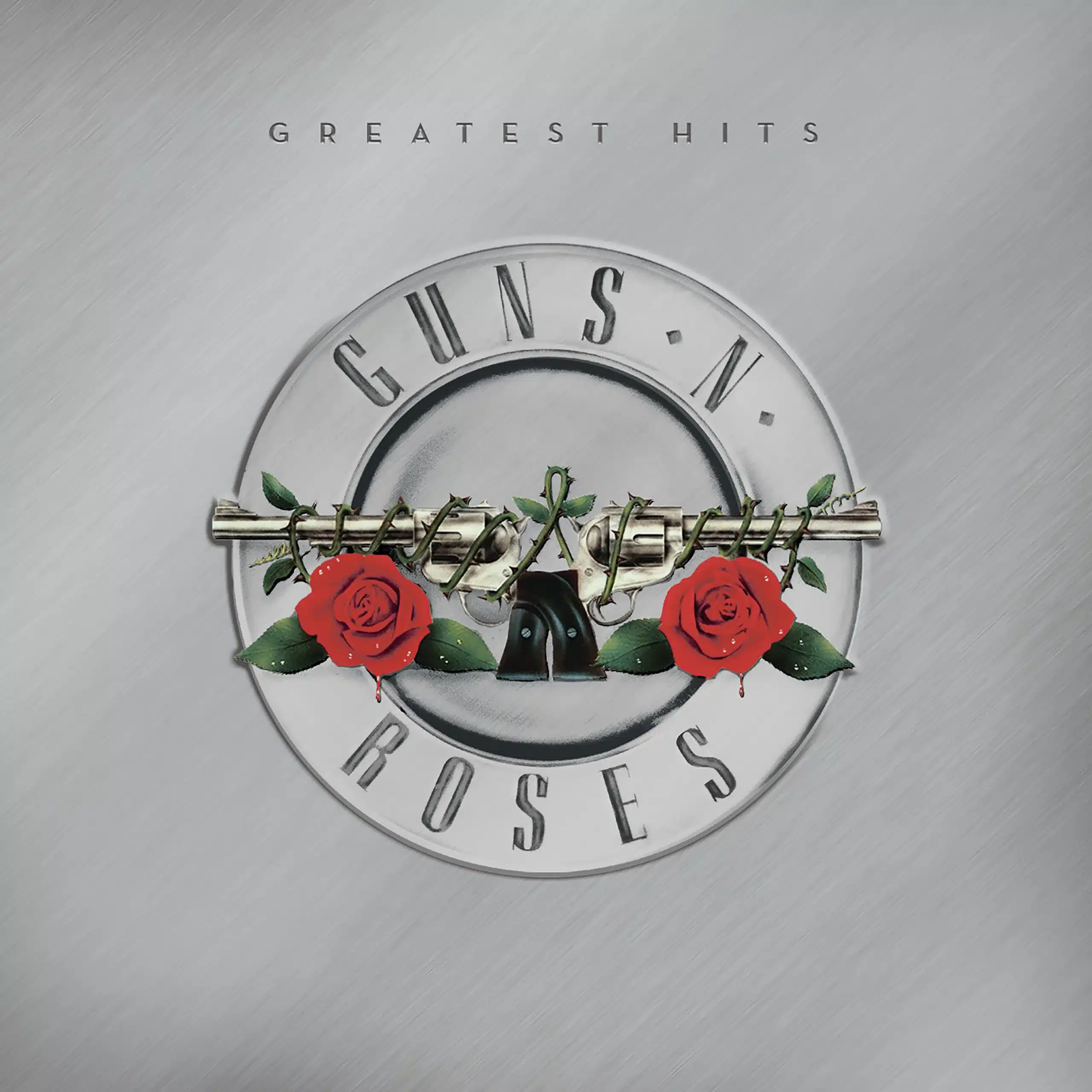 Crosley Record Storage Crate &Amp; Guns N Roses Greatest Hits - Double Vinyl Album Bundle Guns n' roses greatest hits album cover showing a revolver wrapped with red roses against a round metallic background