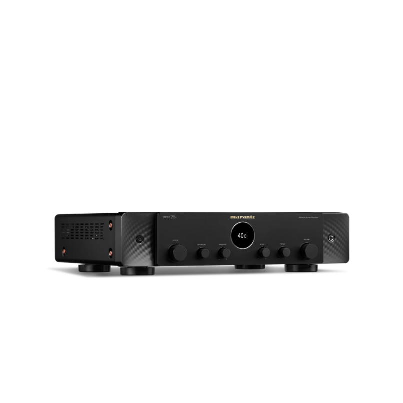Marantz Stereo 70S Slimline Stereo Receiver Marantz stereo 70s slimline stereo receiver in black with circular display and multiple knobs on a vented front panel.