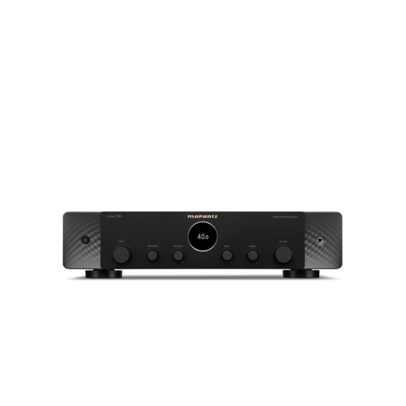 Marantz Stereo 70S Slimline Stereo Receiver Marantz stereo receiver front panel with central circular display showing 40. 0 and textured side panels.