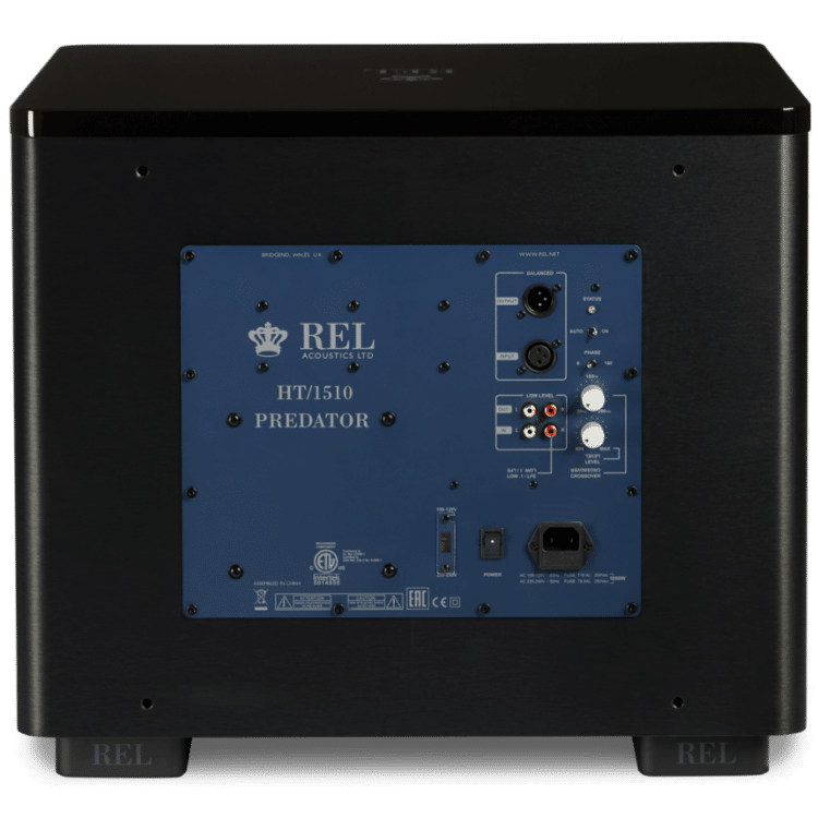 Rel Ht/1510 The rear panel of a rel ht/1510 subwoofer.