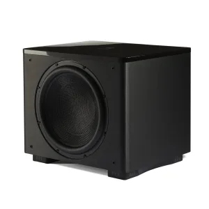 A black REL HT/1510 subwoofer on a white background.