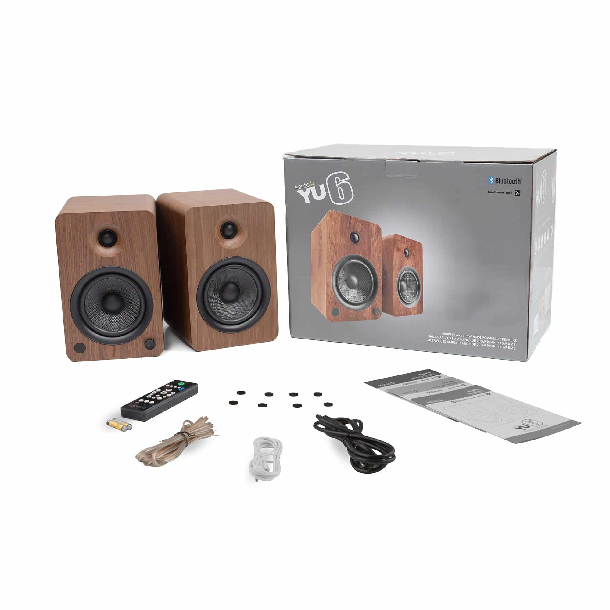 Kanto Yu6 200W Powered Bookshelf Speakers With Bluetooth® And Phono Preamp - Pair, Walnut Kanto yu6 powered bluetooth bookshelf speakers in walnut wood finish.