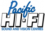 Pacific Hi-Fi logo with blue cursive text and bold white HI-FI lettering, subtitle SOUND AND VISION CENTRES.