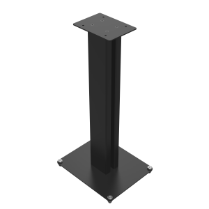 Black steel square-section post with flat base plate and top mounting plate featuring multiple holes