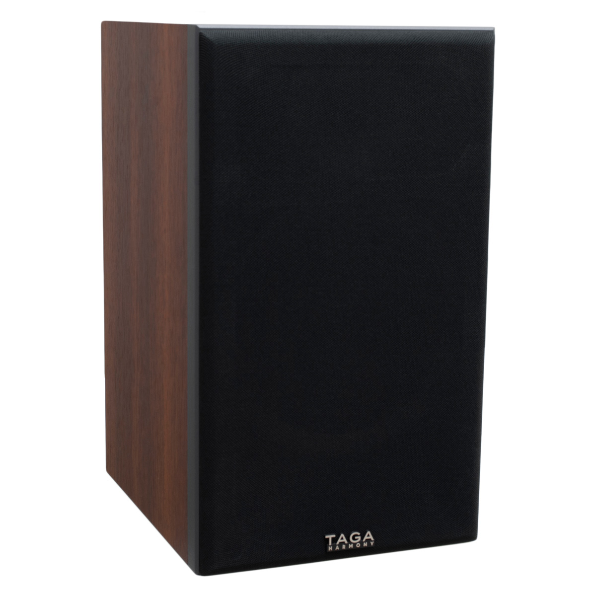 Taga Harmony Azure B-40 V.3 Bookshelf Speakers Taga harmony bookshelf speaker with dark wood veneer sides and black fabric grille.