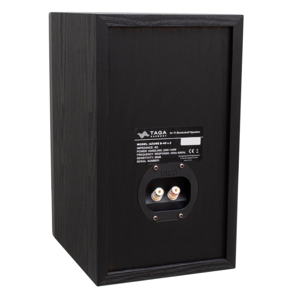 Taga Harmony Azure B-40 V.3 Bookshelf Speakers Taga harmony azure b-40 bookshelf speaker back panel with two gold binding posts