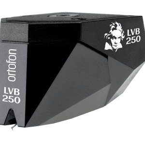 Interdyn Ortofon lvb 250 phono cartridge with stylus, black angular housing and white branding.