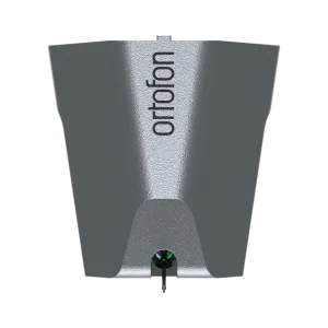 Orafon branded metallic dental device with tapered central column and front nozzle, viewed from front.