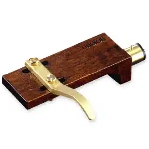 Wooden rectangular knife switch with brass lever and terminal contact.
