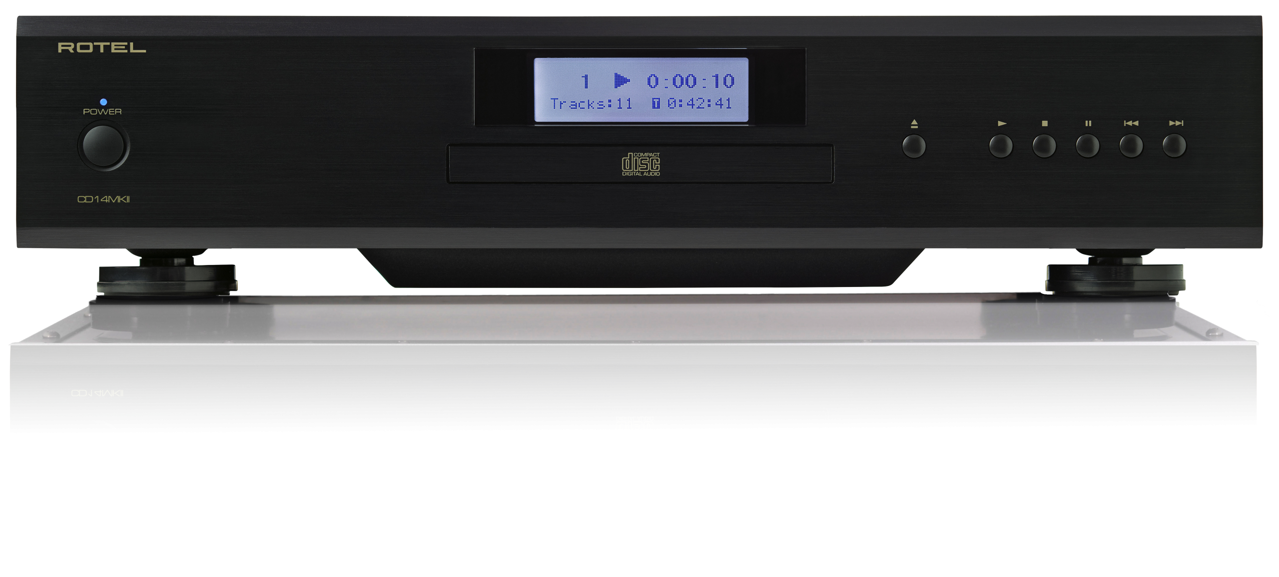 Rotel Cd14Mkii Cd Player Rotel cd14mkii compact disc player in black brushed metal with blue lcd display and front playback controls