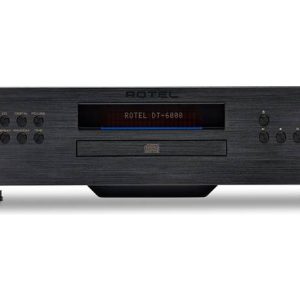 Rotel DT-6000 CD player with slot-loading drive, blue power ring, brushed black finish.