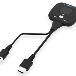 Blustream control box with USB-A and HDMI connectors and Share, Freeze, Custom buttons.