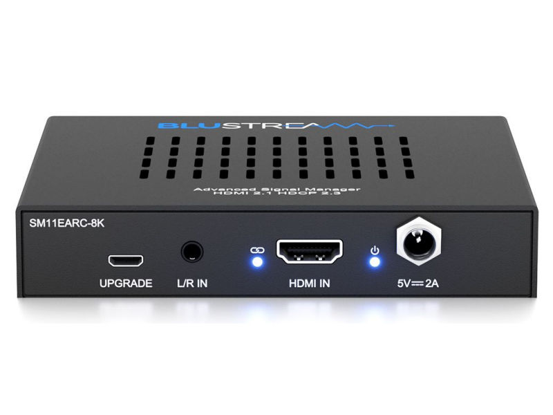Blustream Sm11Earc-8K Blustream sm11earc-8k hdmi audio extractor with hdmi input, analog l/r input, upgrade port, and 5v power.