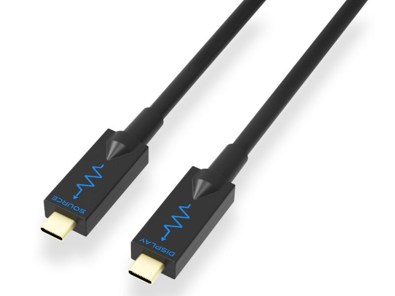 Blustream Usb3C10 Hdmi cable pair with gold-plated type a connectors, black housings with blue waveform logo and source branding