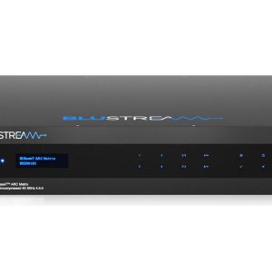BLUSTREAM 8x4 HDBaseT ARC matrix switcher with blue LED front panel.