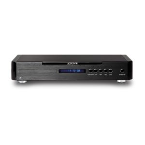 Aurum C8 black front-loading CD player with blue display and row of round control buttons.